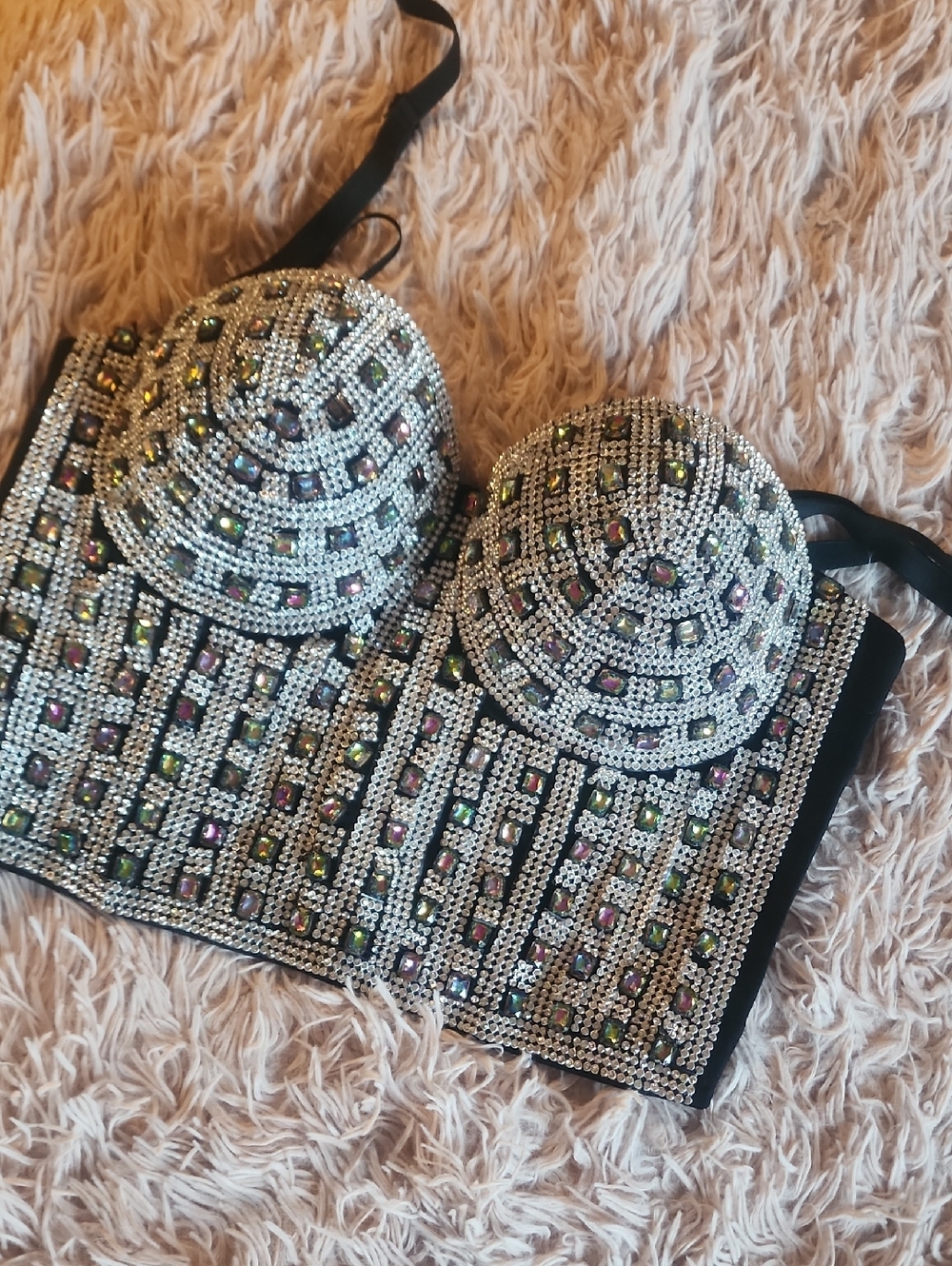 Embellished Rhinestone Bustier Crop Top - Multicolor Stones